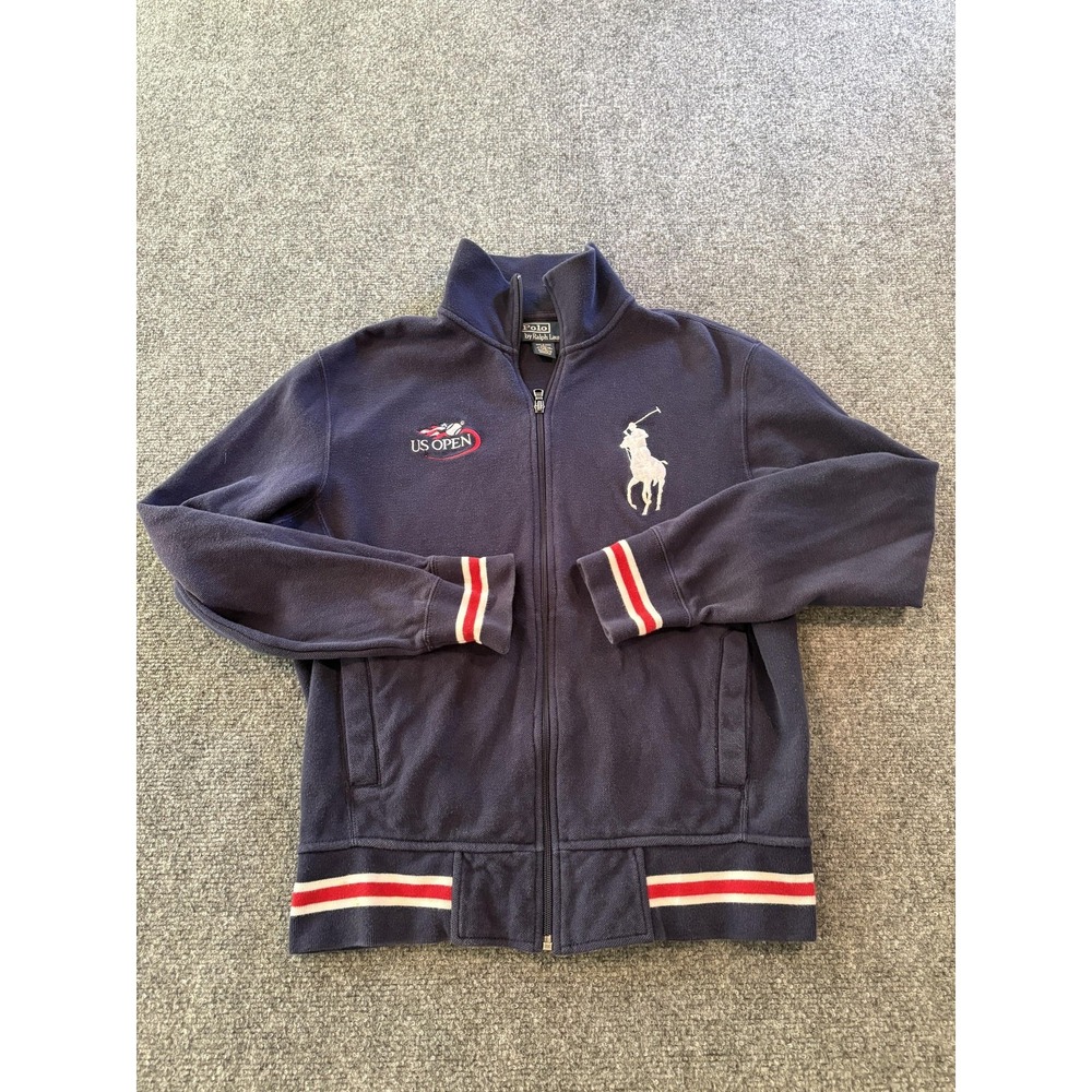 Polo Ralph Lauren Jacket Mens Small Navy Blue US Open Big Pony Tennis Full Zip